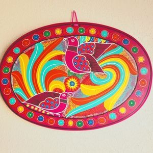 Novica Collection Hand-Painted Bird Motif Ceramic Wall Art from Mexico, 'Bird Wo